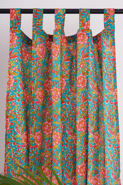Teal and Pink Floral Curtain Pair - The Teal Thread