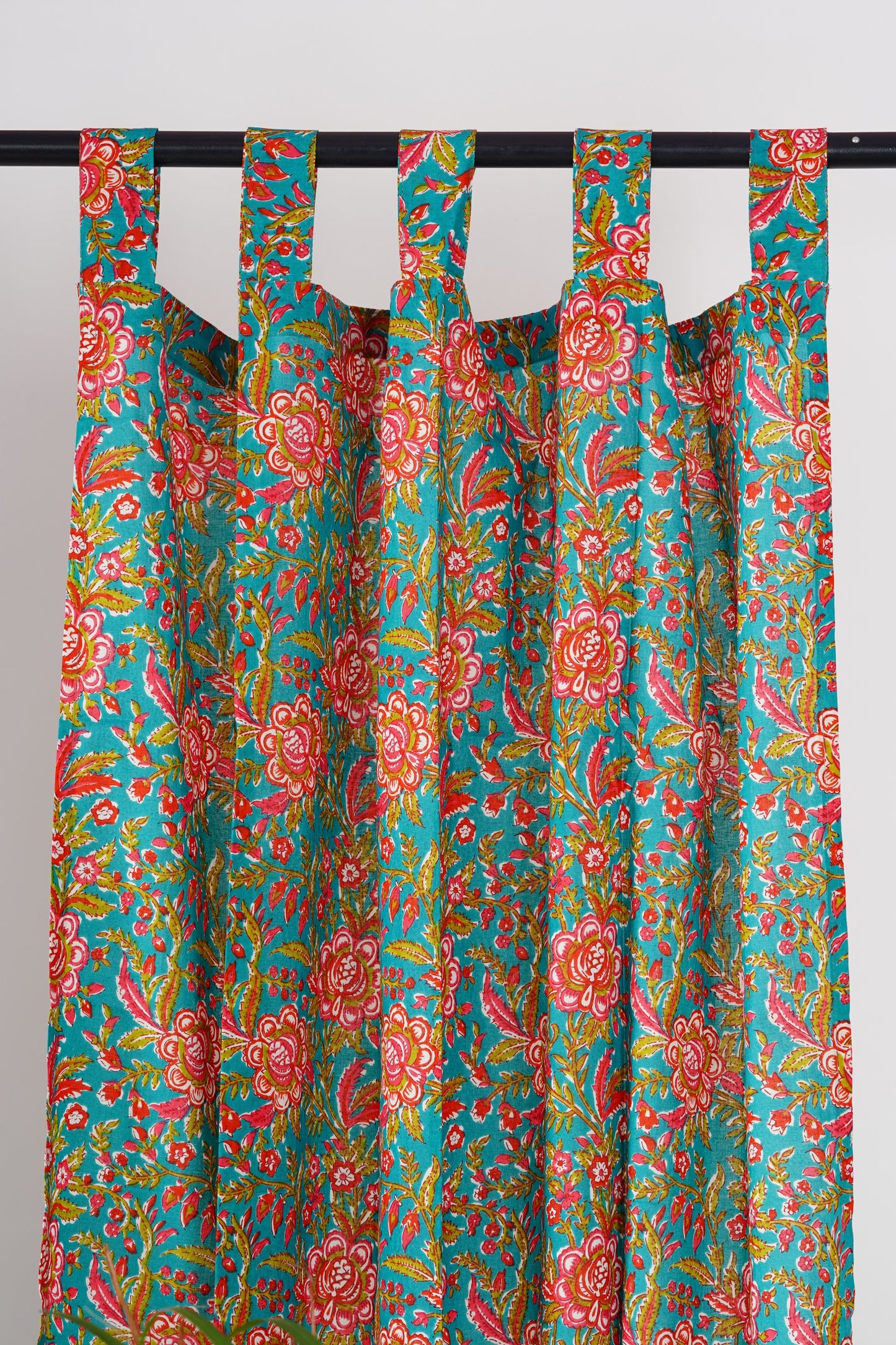 Teal and Pink Floral Curtain Pair - The Teal Thread