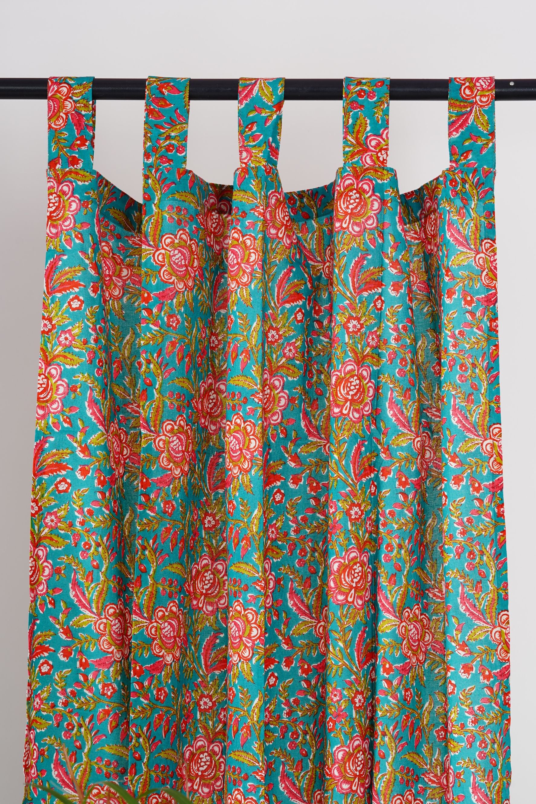 Teal and Pink Floral Curtain Pair - The Teal Thread