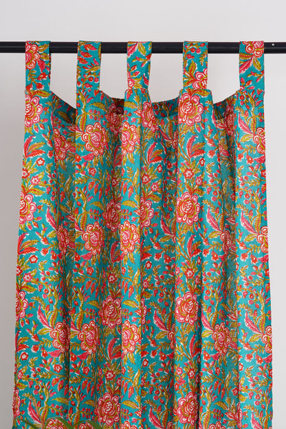 Teal and Pink Floral Curtain Pair - The Teal Thread