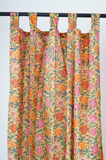 Yellow and Pink Floral Curtain Pair - The Teal Thread
