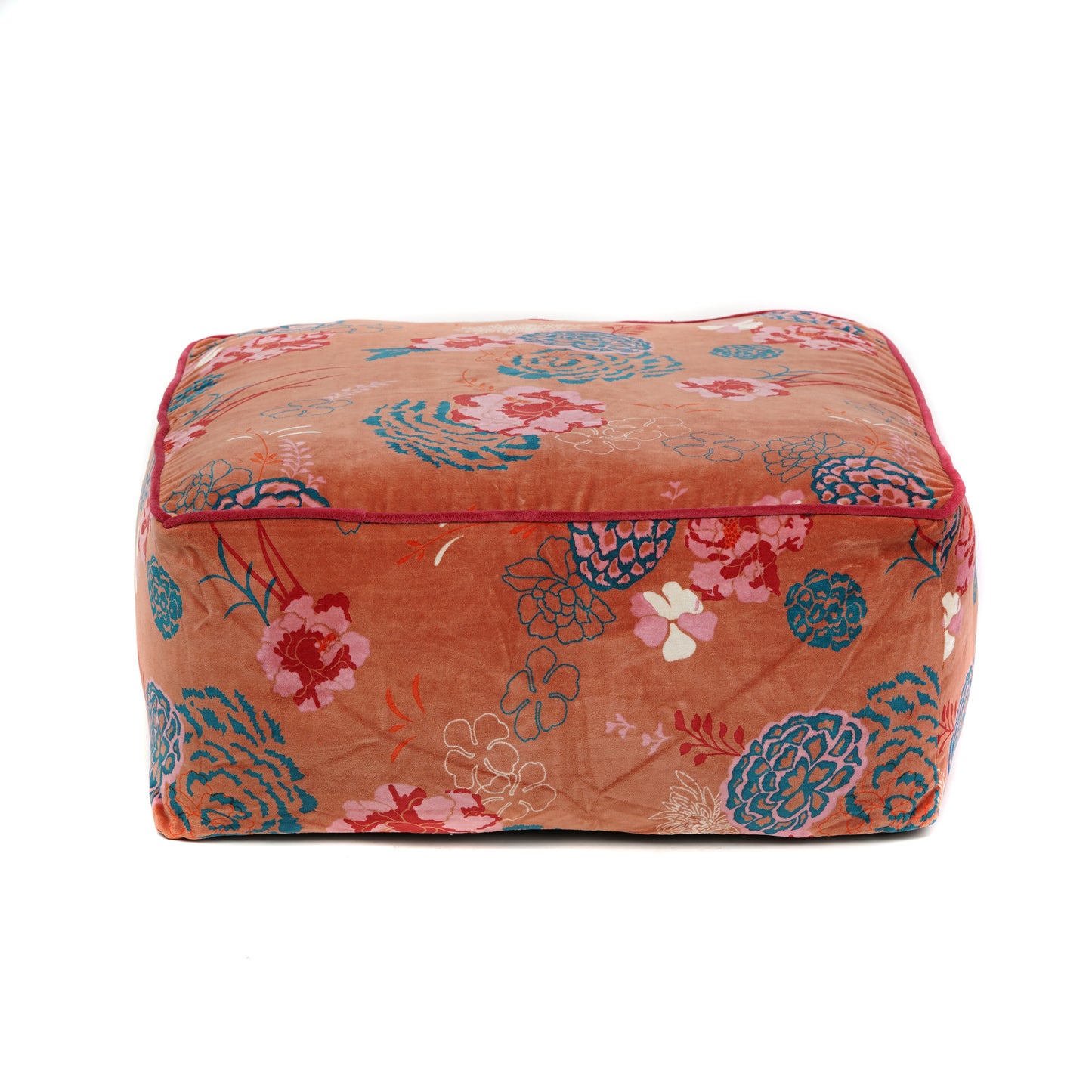 Blossom Velvet Square Ottoman / bean bag -Orange - The Teal Thread