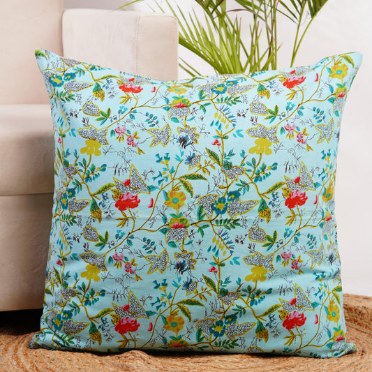 Floral cotton cushion cover both side print- Blue - The Teal Thread