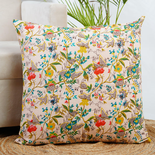 Floral cotton cushion cover both side print- Peach - The Teal Thread