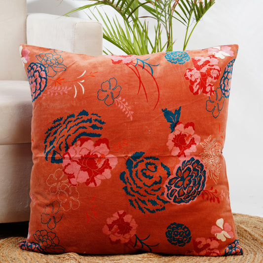 Blossom velvet cushion cover- Orange - The Teal Thread