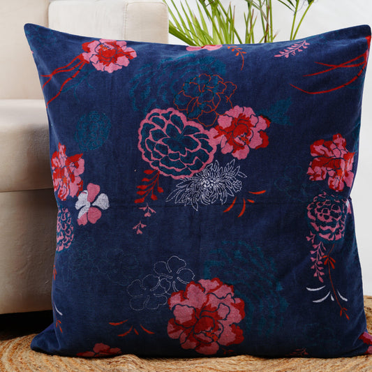 Blossom velvet cushion cover- Royal Blue - The Teal Thread