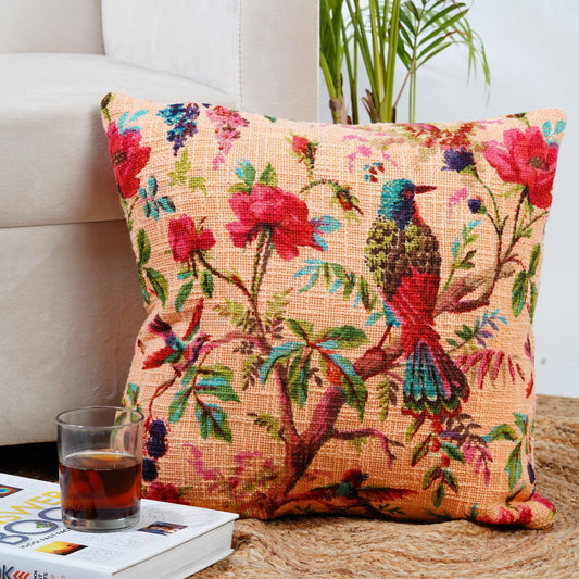 Birds of paradise TNT Slub Outdoor Cushion Cover- Peach - The Teal Thread