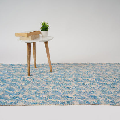 Cotton Area Rug Printed -Ferns Blue - The Teal Thread