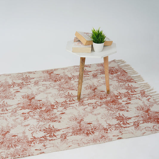 Cotton Area Rug Printed -Flamingo Red - The Teal Thread
