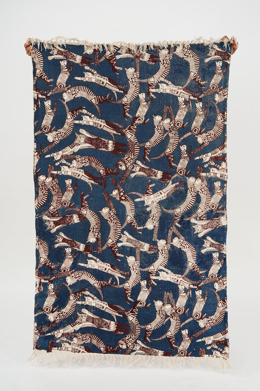 3 x 5 ft Cotton Area Rug Printed -Cat Party Navy - The Teal Thread
