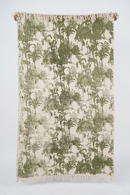 Cotton Area Rug Printed -Flamingo Green - The Teal Thread