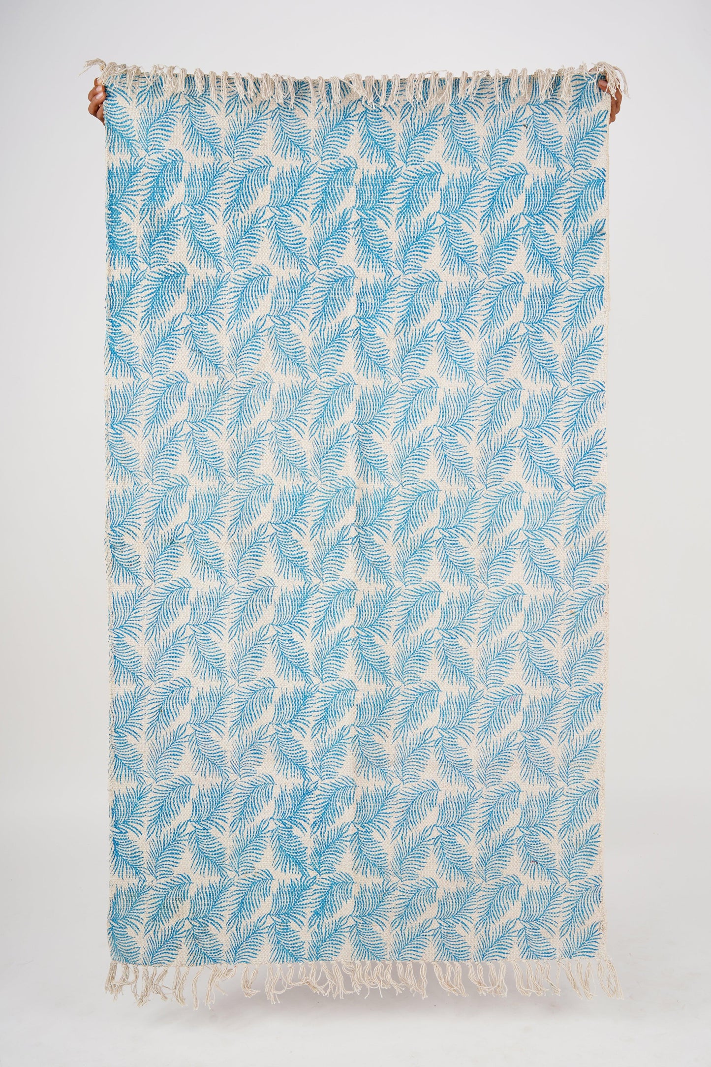 Cotton Area Rug Printed -Ferns Blue - The Teal Thread