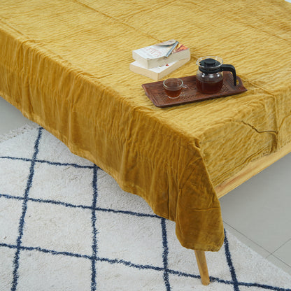 Velvet Kantha Bedcover Mustard Yellow - The Teal Thread
