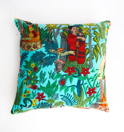 Frida Kahlo Velvet Cushion Cover-Turquoise - The Teal Thread