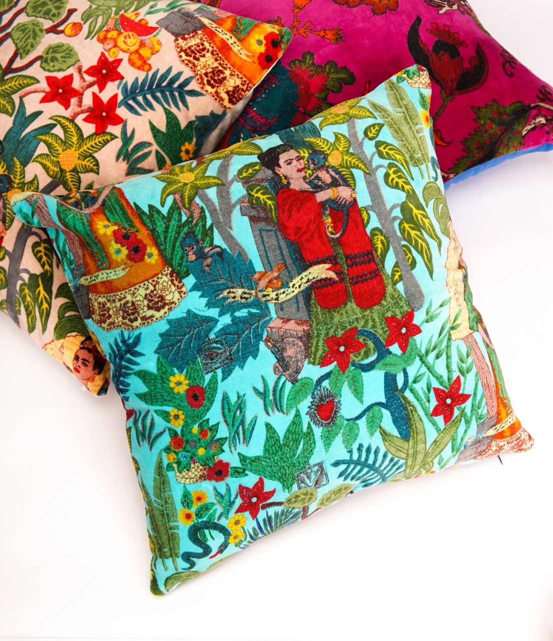 Frida Kahlo Velvet Cushion Cover-Turquoise - The Teal Thread