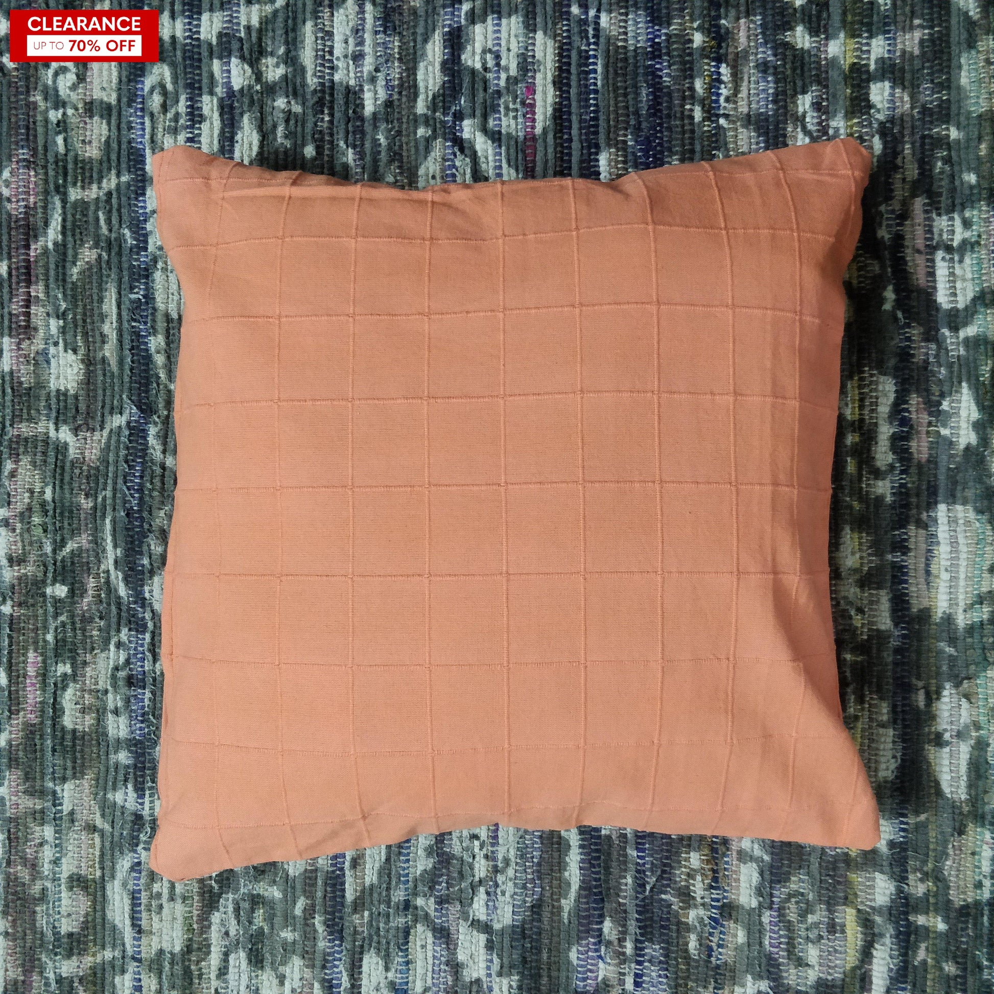 16" Peach Checkered Thick Cushion Cover - The Teal Thread