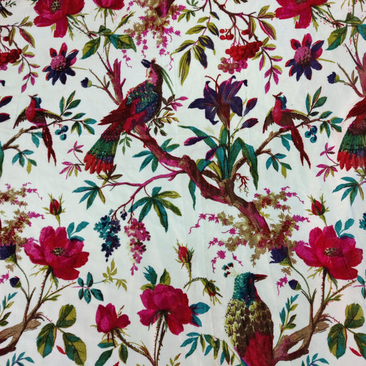 Velvet fabric Birds of Paradise for upholstery-White - The Teal Thread