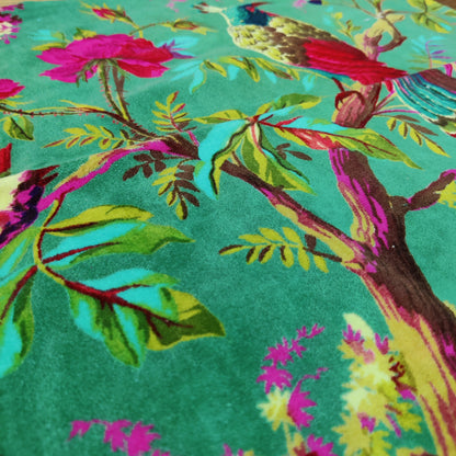 Velvet fabric Birds of Paradise for upholstery-Green - The Teal Thread