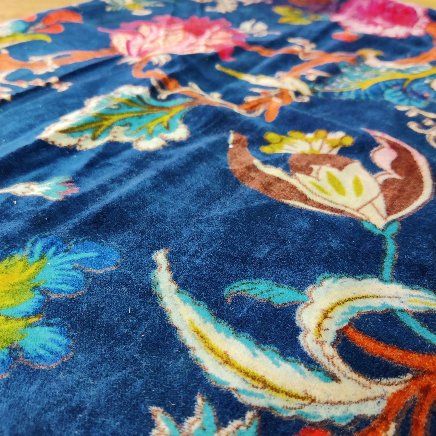 Velvet fabric for upholstery- tree of life blue - The Teal Thread
