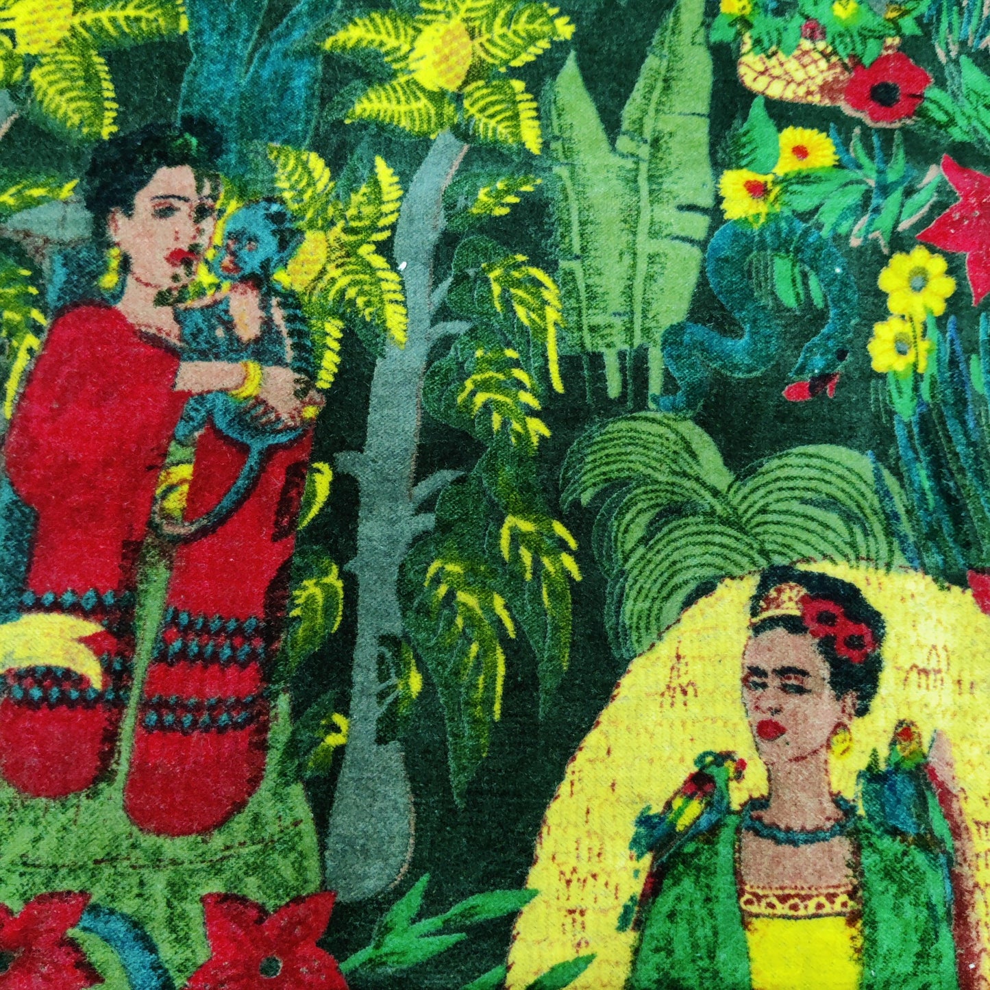 Velvet fabric Frida Kahlo for upholstery- Dark Green - The Teal Thread