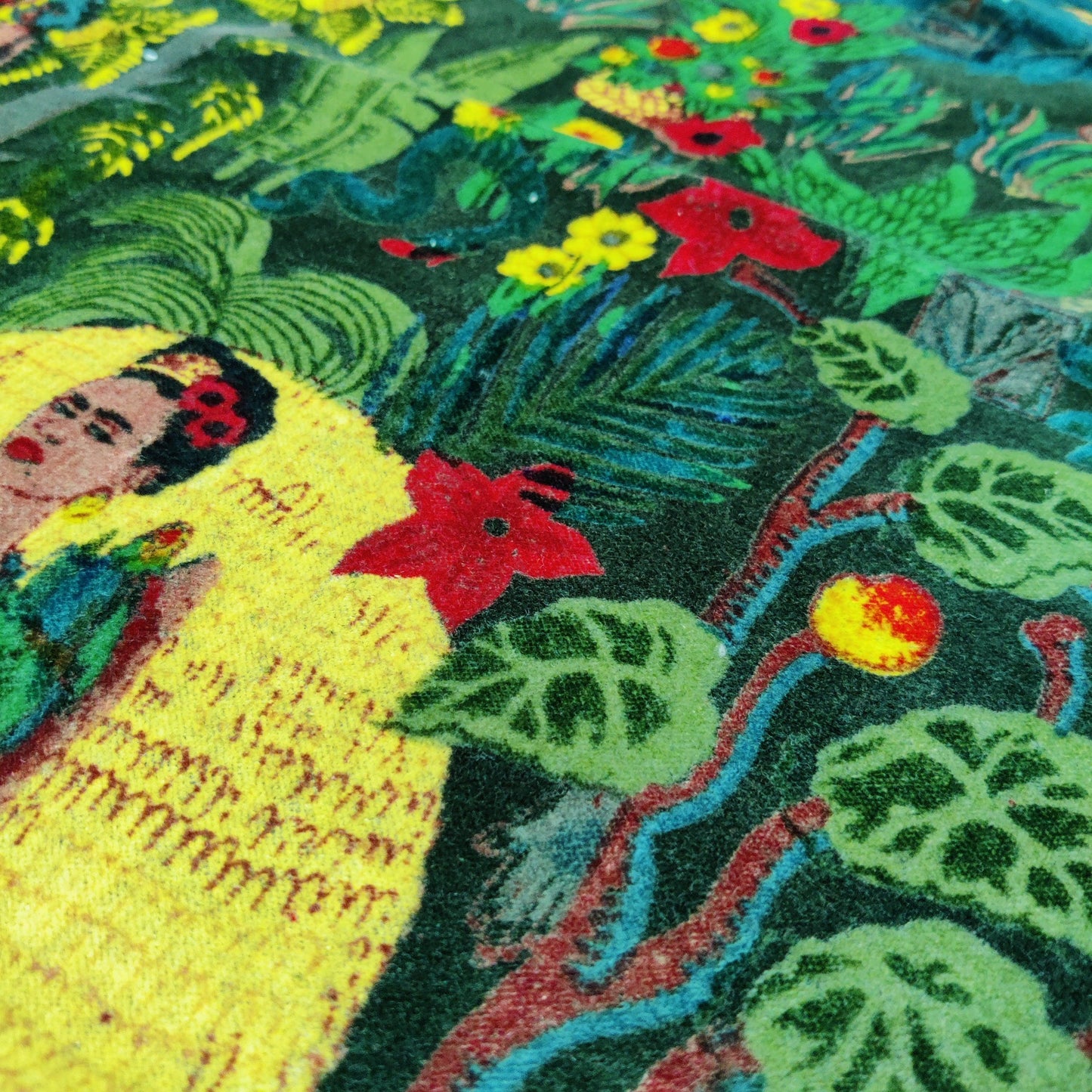Velvet fabric Frida Kahlo for upholstery- Dark Green - The Teal Thread