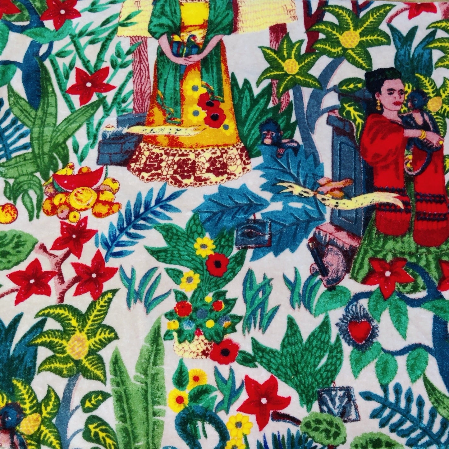 Velvet fabric Frida Kahlo for upholstery-White - The Teal Thread