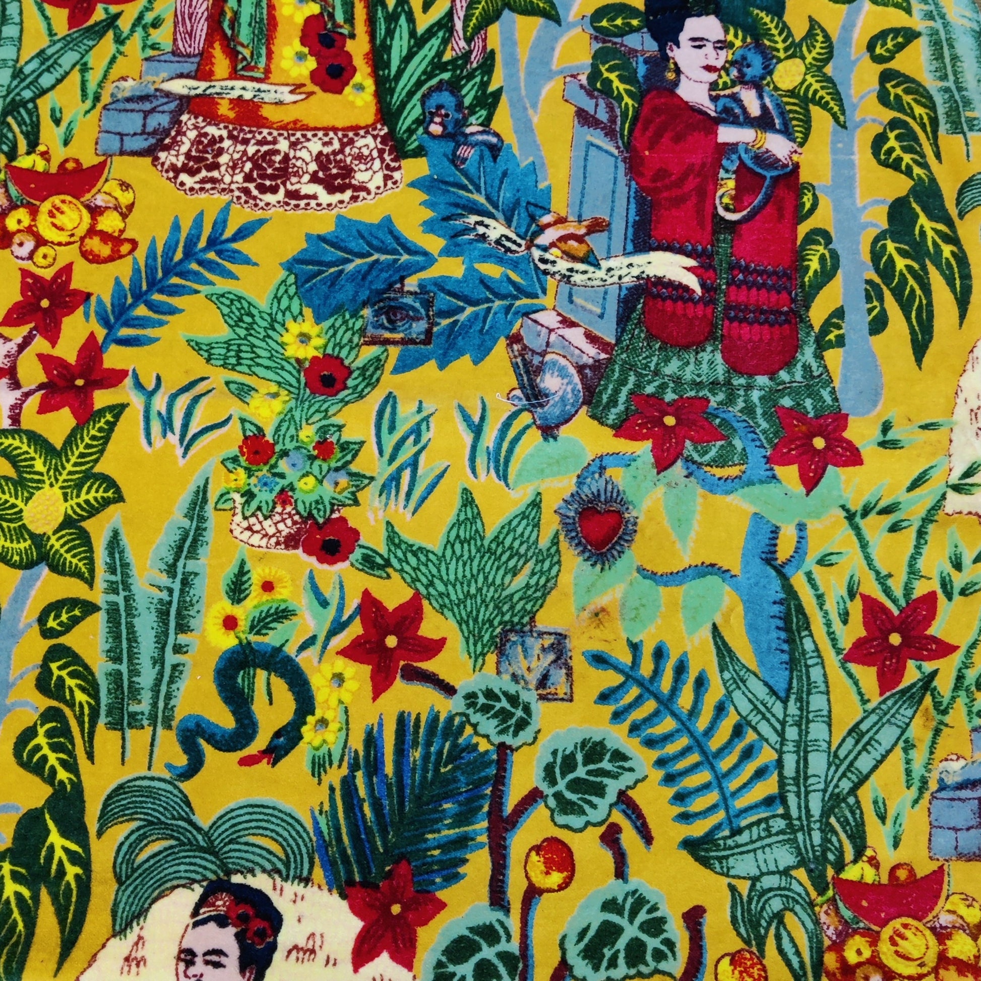 Velvet fabric Frida Kahlo for upholstery-Yellow - The Teal Thread