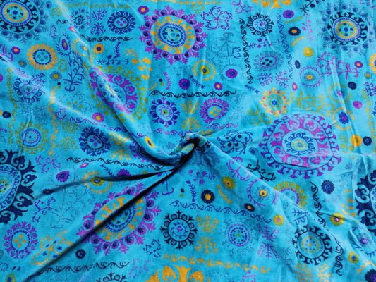 Velvet fabric Sujaani Print for upholstery- Turqouise - The Teal Thread