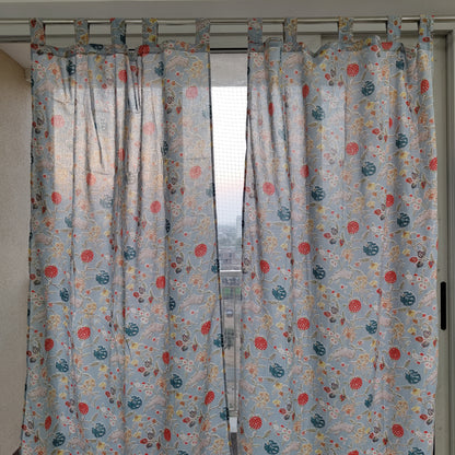 Tropical Fruit cambric Curtain Pair Light Blue