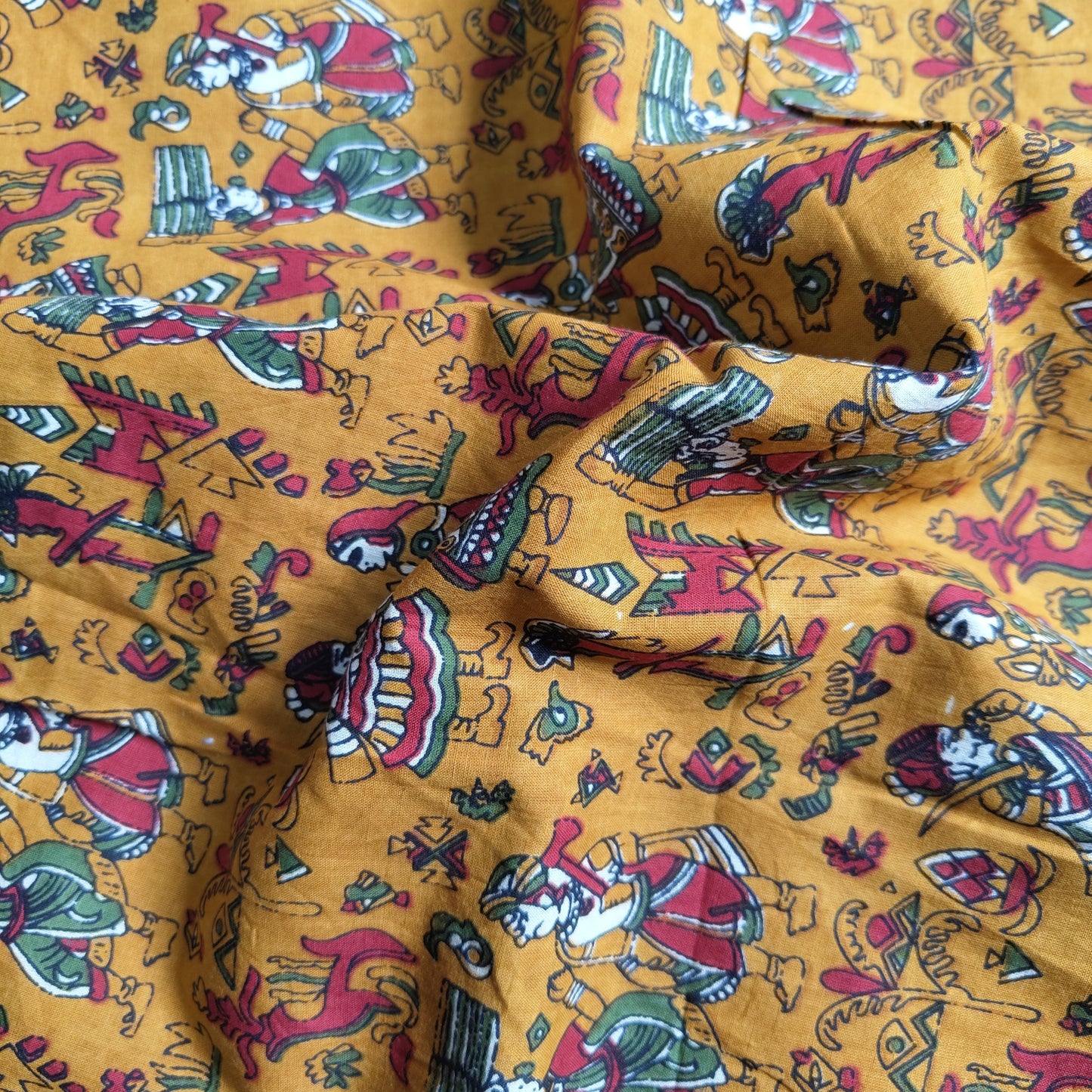 Cotton cambric 44 inches width- Yellow Folklore Fabric per meter