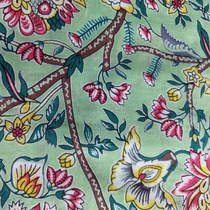 Green Floral cotton cambric width 44 inches Fabric per meter