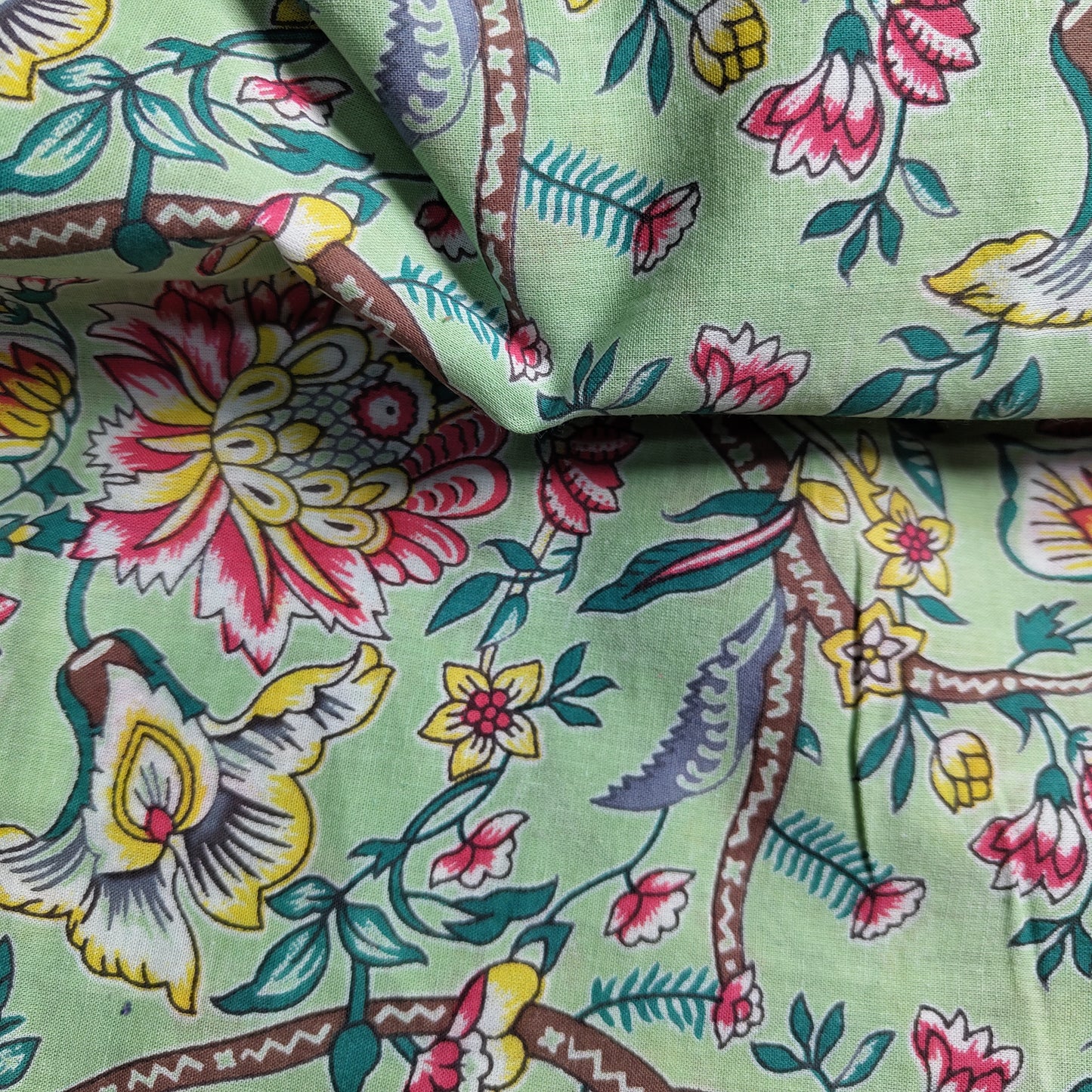 Green Floral cotton cambric width 44 inches Fabric per meter