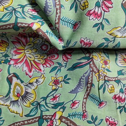 Green Floral cotton cambric width 44 inches Fabric per meter