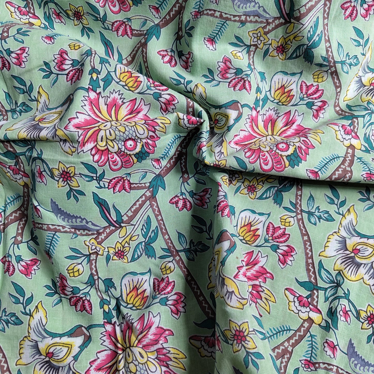 Green Floral cotton cambric width 44 inches Fabric per meter
