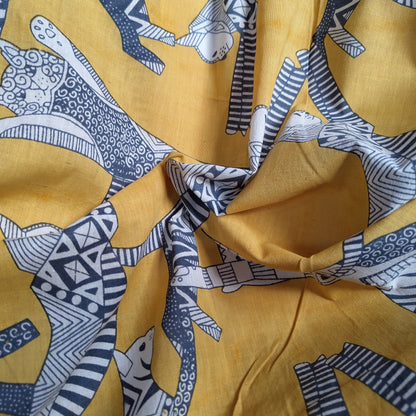 Cat Party Yellow Cotton cambric 44 inches width Fabric per meter