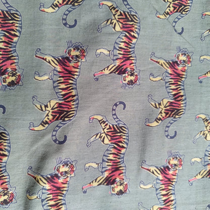 Tiger Print Olive Green Cotton cambric 44 inches width Fabric per meter