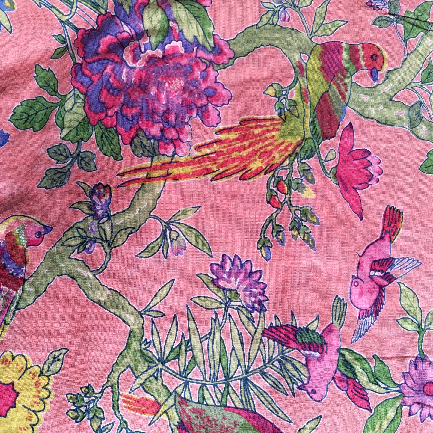 Pink Bird Print Cotton cambric 44 inches width Fabric per meter