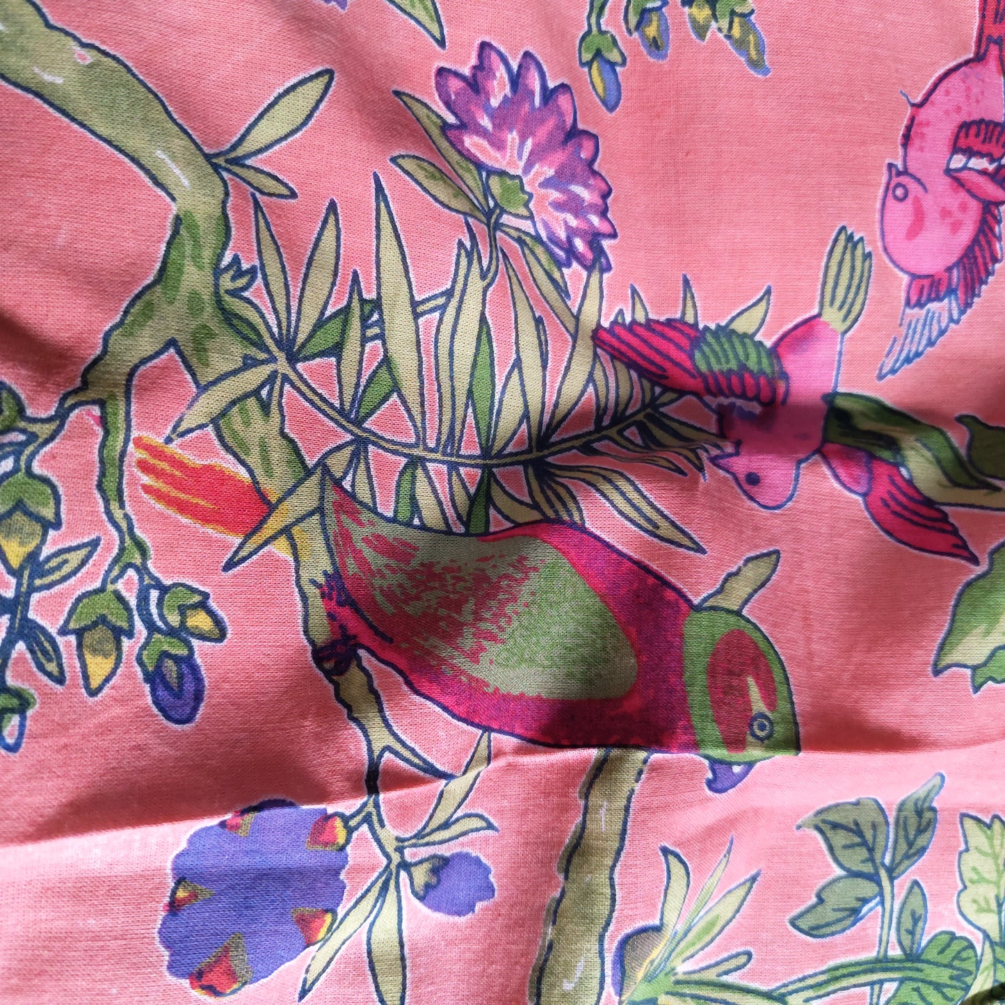 Pink Bird Print Cotton cambric 44 inches width Fabric per meter