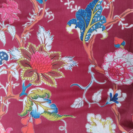 Tree of Life maroon Cotton cambric 44 inches width Fabric per meter