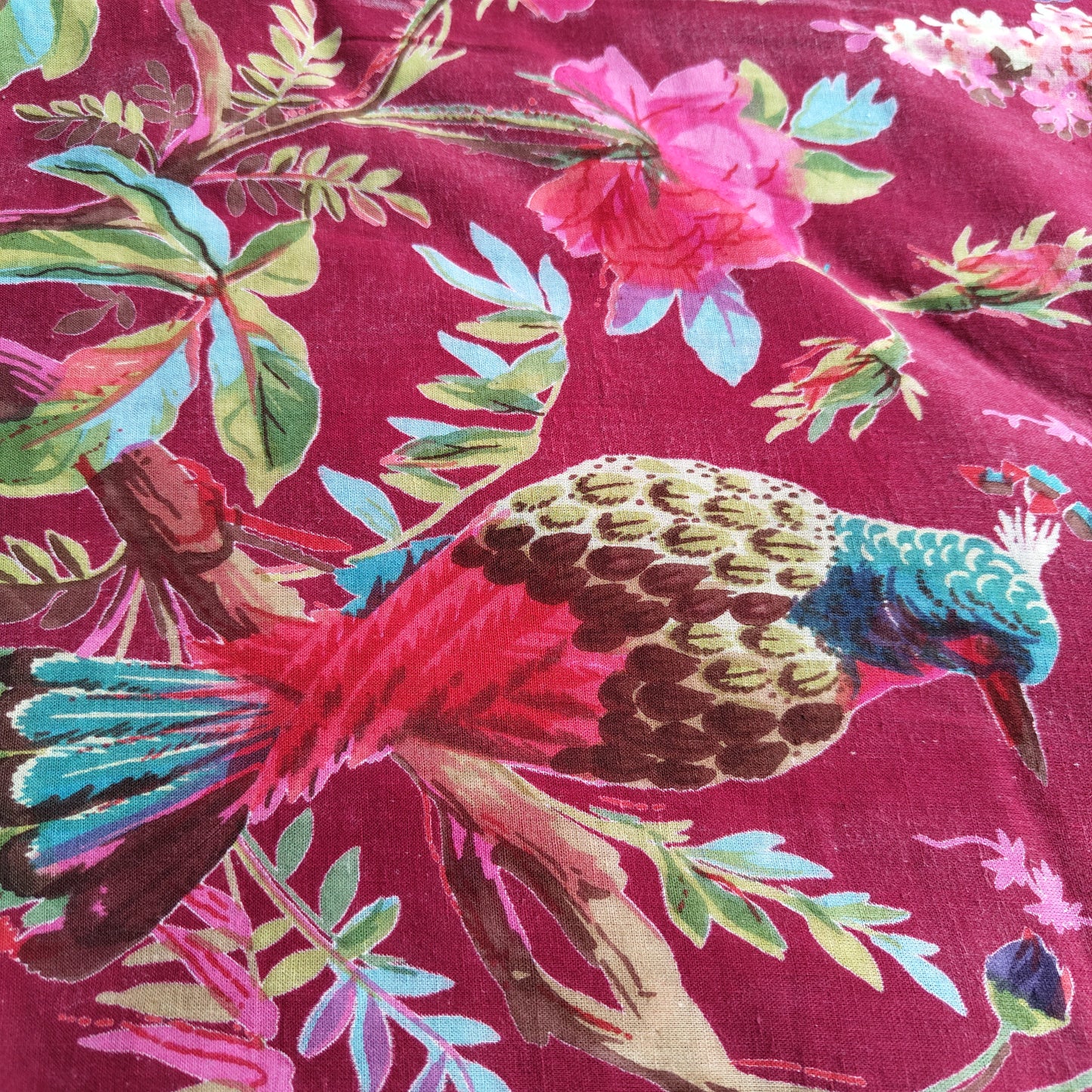 Birds of paradise Maroon Cotton cambric 44 inches width Fabric per meter
