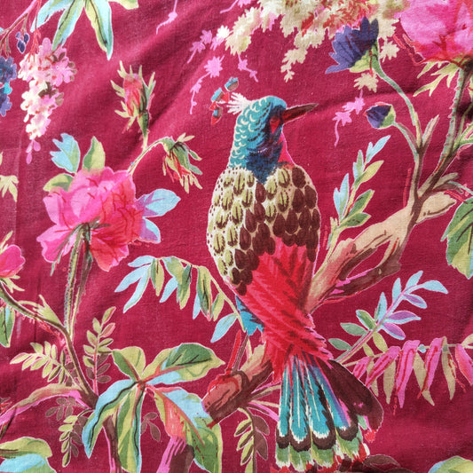 Birds of paradise Maroon Cotton cambric 44 inches width Fabric per meter