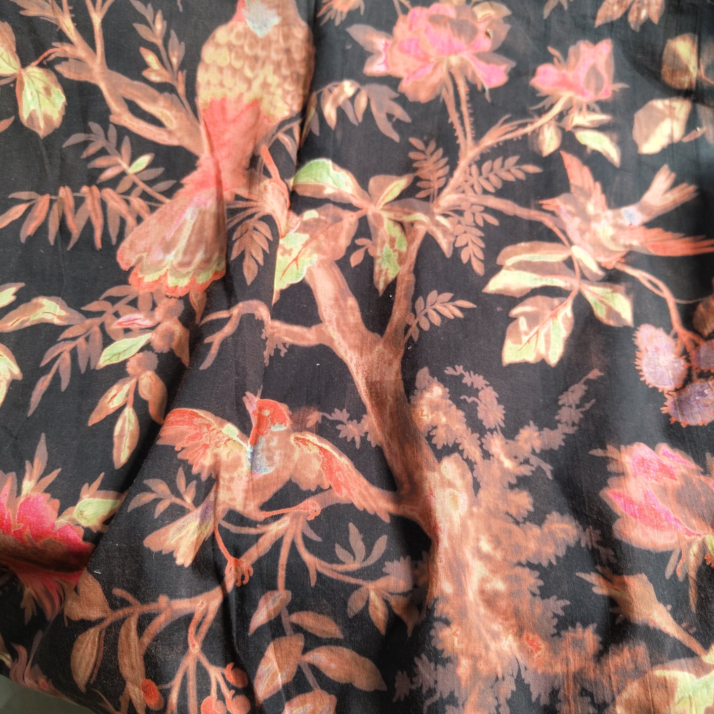 Birds of paradise shades of black Cotton cambric 44 inches width Fabric per meter