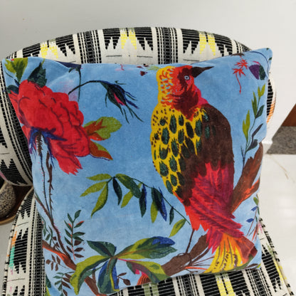 18" Solo Bird velvet cushion cover- Blue