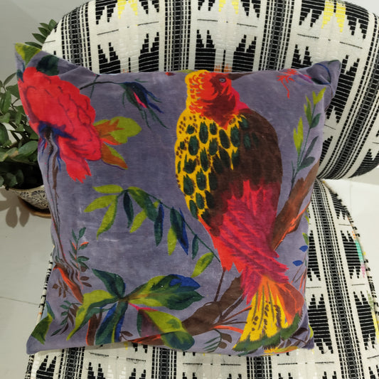 18" Solo Bird velvet cushion cover- Grey