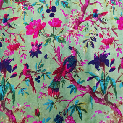 Birds of Paradise Velvet fabric for upholstery- Olive Green