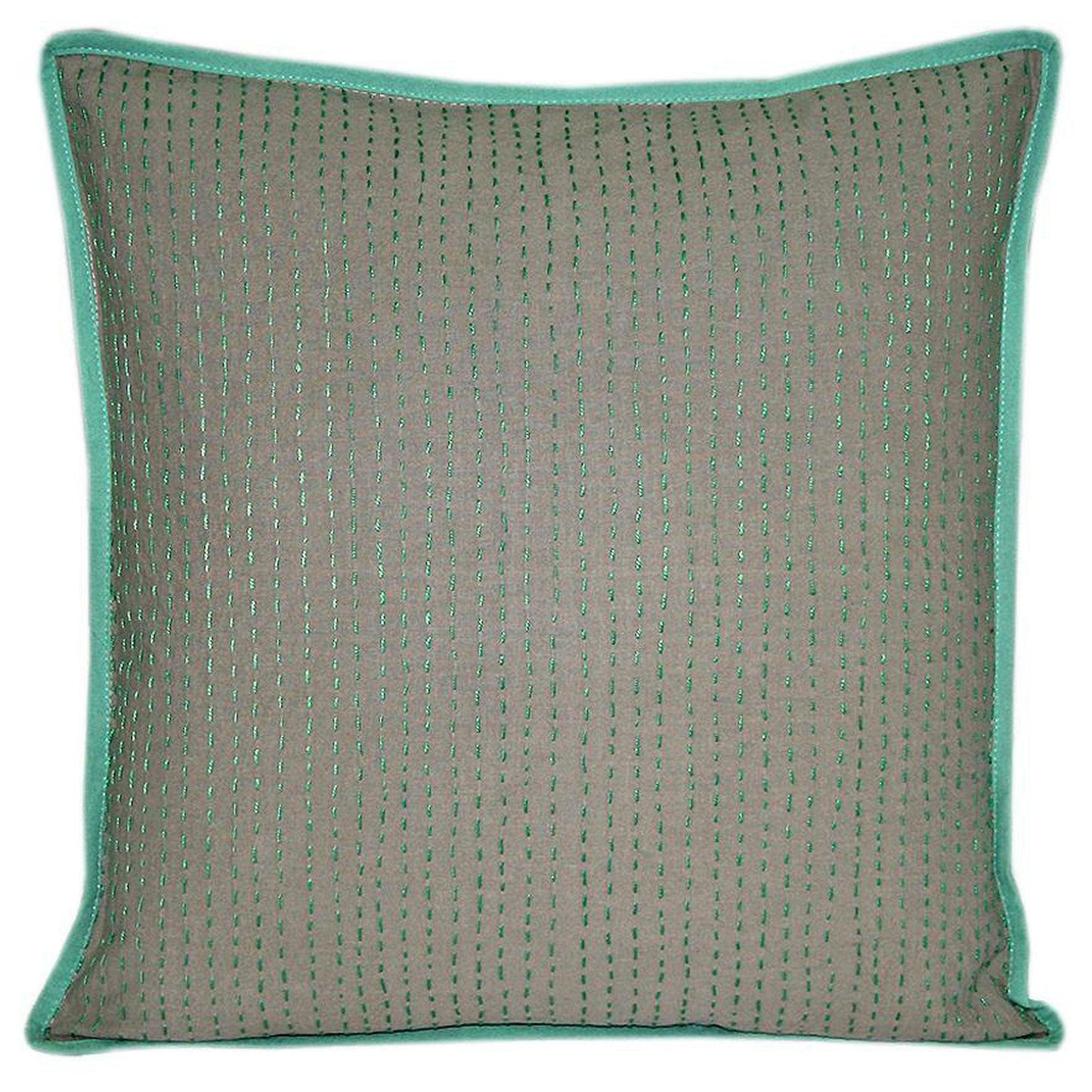 16" Sage Green Kantha Cushion Cover - The Teal Thread