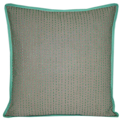 16" Sage Green Kantha Cushion Cover - The Teal Thread