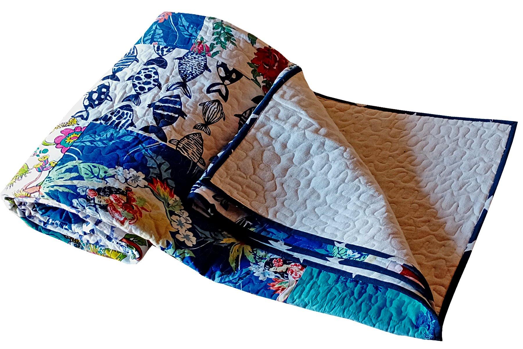 Aquatic Patchwork Machine Quilted Bedcover King Size - The Teal Thread