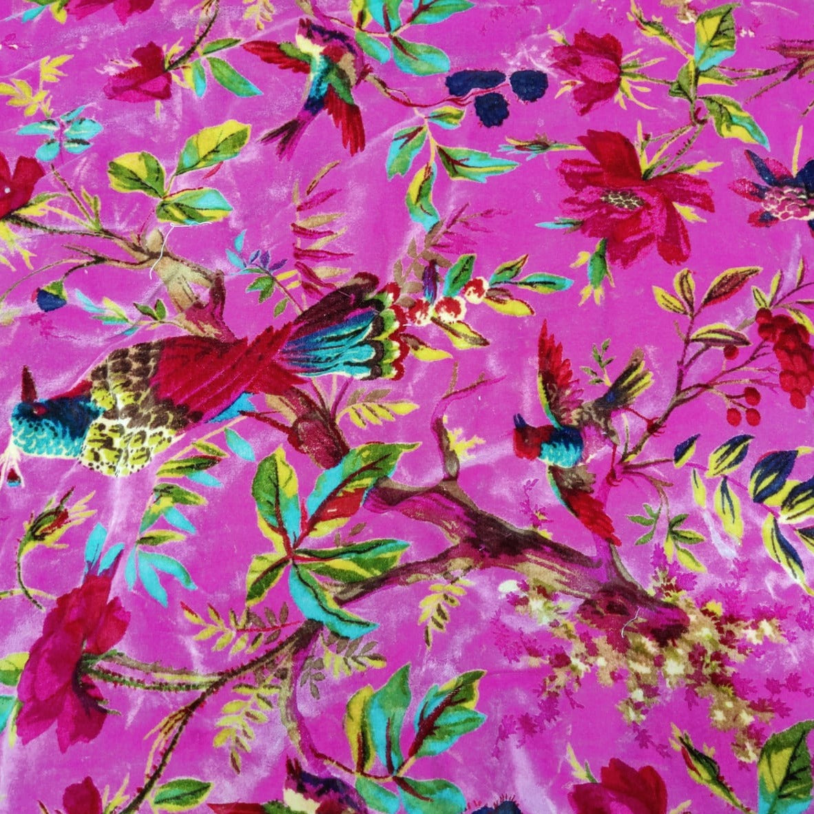 Velvet fabric for upholstery Paradise Print-Bright Pink - The Teal Thread