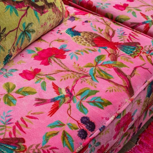 Velvet fabric Birds of Paradise for upholstery-Dusty Pink - The Teal Thread